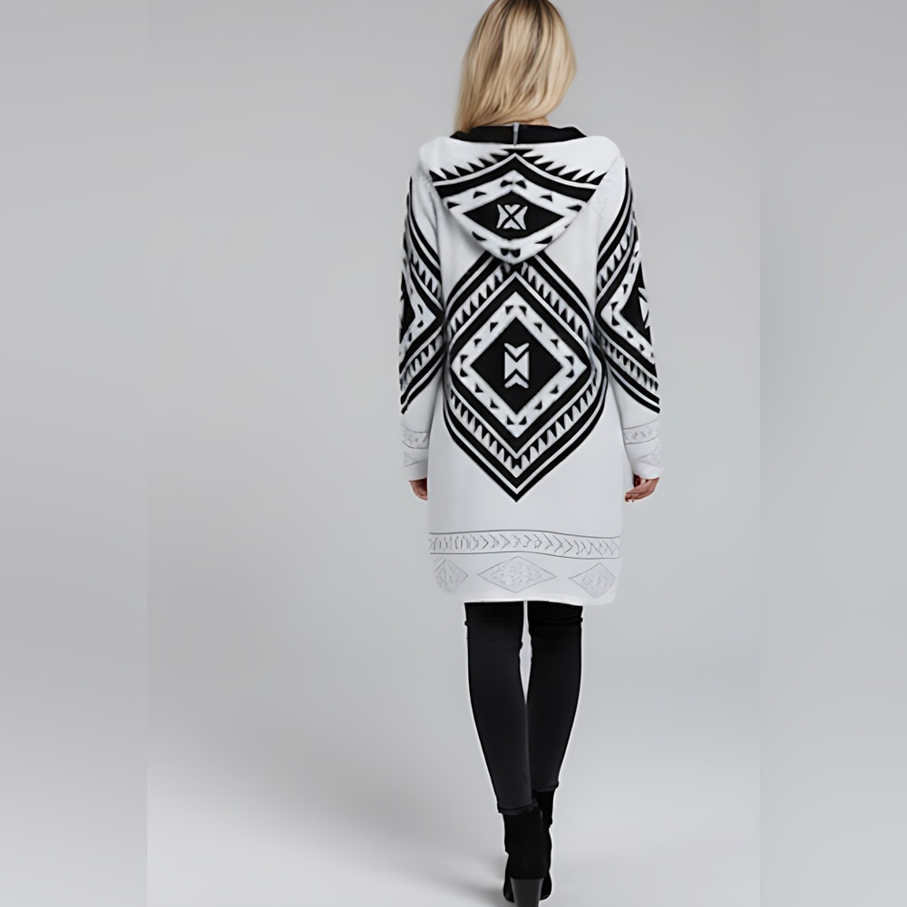 LAST ONE 🔥 Geo Pattern Open Front Hooded Cardigan - Picture 2 of 10